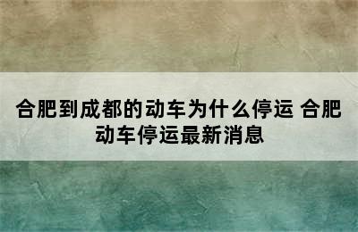 合肥到成都的动车为什么停运 合肥动车停运最新消息